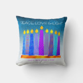 ピースラブライトハヌカはっきりしたキャンドルターコイズ クッション (正面)