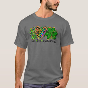 ピースラブラッキーSt patricks dayシャムロックヒョウ Tシャツ