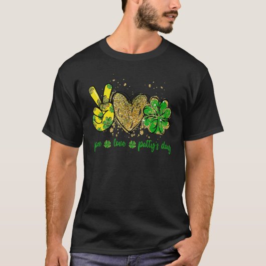 ピースラブラッキーSt patricks dayシャムロックヒョウ Tシャツ (正面)
