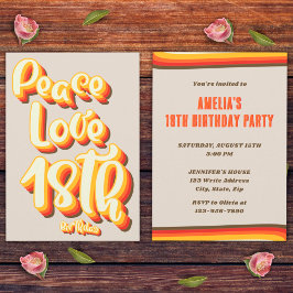 ピースラブレトログルービーサンセットグレー18誕生日 招待状