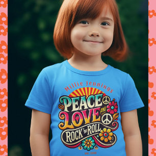 ピースラブロックンロールレトロ70sヴィンテージ サイケデリック トライブレンドTシャツ
