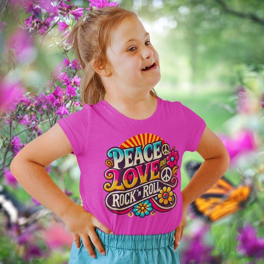 ピースラブロックンロールレトロ70sヴィンテージ サイケデリック ベビーTシャツ