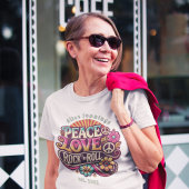 ピースラブロックンロールレトロ70sヴィンテージ サイケデリック tシャツ