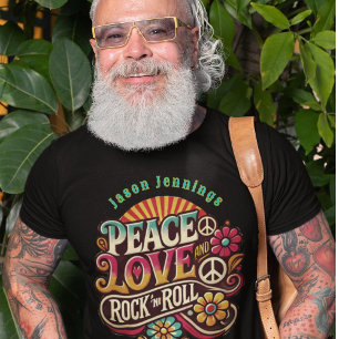 ピースラブロックンロールレトロ70sヴィンテージ サイケデリック tシャツ
