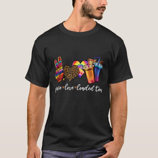ピースラブロードティー茶おもしろい愛好家絞り染めのサイン Tシャツ (正面)