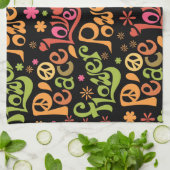 ピースラブワードアートGroovy Vibesスローガン キッチンタオル (折り畳み)