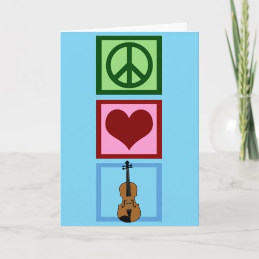 ピースラブヴァイオリンかわいいブルーバイオリニストクリスマス シーズンカード (正面)