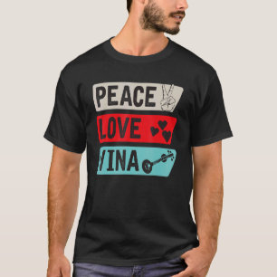 ピースラブヴィナギターミュージカル楽器ヴィナプラ Tシャツ