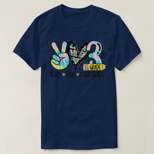 ピースラブ三年生おもしろい絞り染め生教え徒 Tシャツ (デザイン正面)
