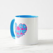 ピースラブ信仰喜びアクアピンクハートレトロマグ マグカップ (正面左)