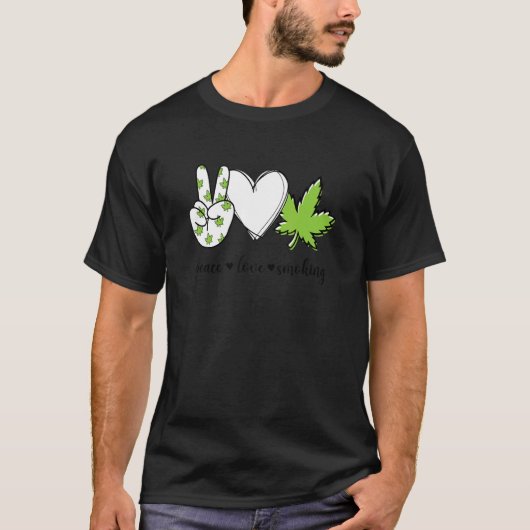 ピースラブ喫煙ピースハンドサイン喫煙1 Tシャツ (正面)