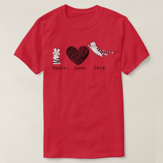 ピースラブ猫ヒッピー Tシャツ (デザイン正面)
