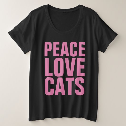 ピースラブ猫Tシャツ プラスサイズTシャツ (デザイン正面)