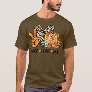 ピースラブ秋ヒョウかぼちゃ秋ハッピー感謝していズ Tシャツ