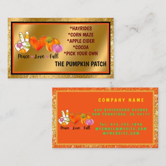 ピースラブ秋秋カスタム文字とカラー 名刺 (正面/裏面)