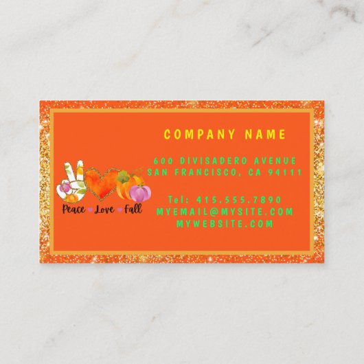 ピースラブ秋秋カスタム文字とカラー 名刺 (裏面)