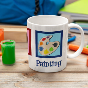 ピースラブ絵を描のかわいいアーティストパレット コーヒーマグカップ