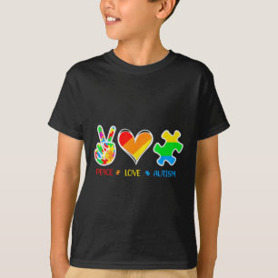 ピースラブ自閉症パズルピースリボン自閉症アワル Tシャツ