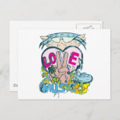 ピースラブ音楽レトロなヒッピー・ベクターアート ポストカード (正面/裏面)