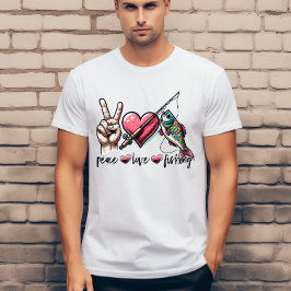 ピースラブ魚釣り Tシャツ