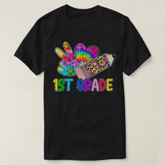 ピースラブ1年生絞り染めヒョウ鉛筆1年生 Tシャツ (デザイン正面)