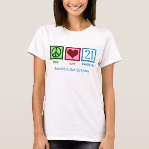 ピースラブ21かカスタムわいい21歳誕生日女性 Tシャツ