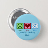 ピースラブ30th誕生日カスタムブルーモノグラム 缶バッジ (正面&裏面)