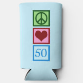 ピースラブ50かわいいブルー50th誕生日パーティー スリム缶クーラー (正面)