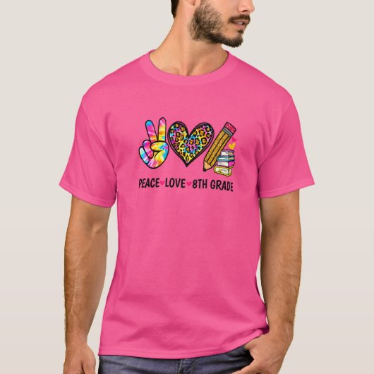 ピースラブ8年生絞り染めヒョウ戻るスクー Tシャツ (正面)