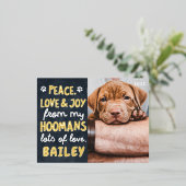 ピースラブ&ジョイおもしろいペットモダンのカスタム写真 箔シーズンポストカード (立ち正面)