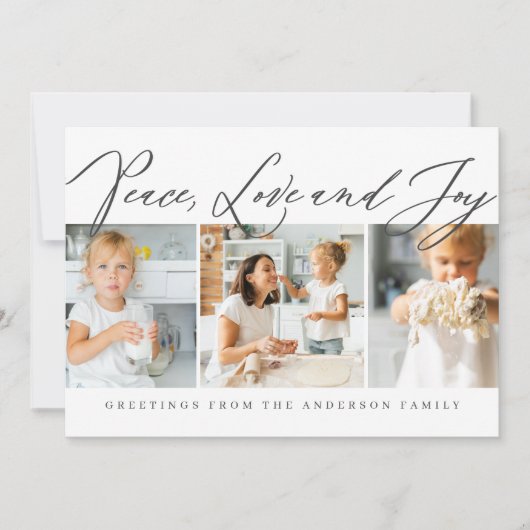 ピースラブ&ジョイメリークリスマスシックモダン写真 シーズンカード (正面)