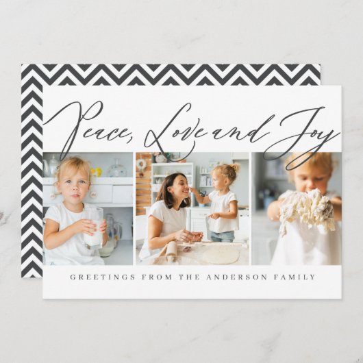 ピースラブ&ジョイメリークリスマスシックモダン写真 シーズンカード (正面/裏面)