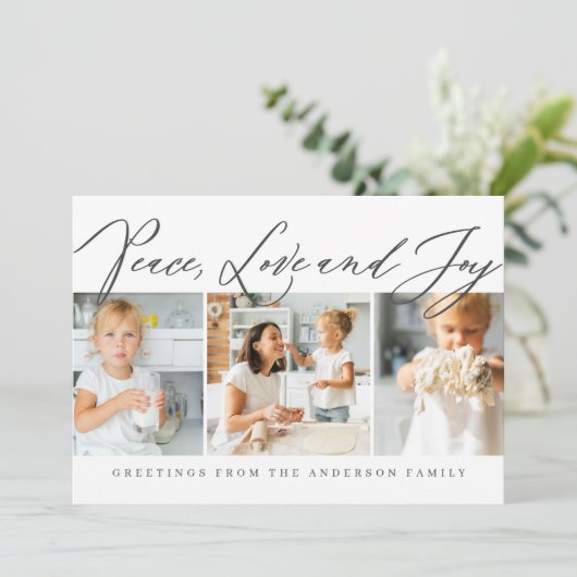 ピースラブ&ジョイメリークリスマスシックモダン写真 シーズンカード (スタンド正面)