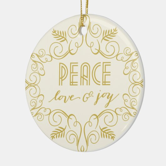 ピースラブ&ジョイ葉デコフレームフォトホリデー セラミックオーナメント (左)