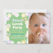 ピースラブ&パーティーグリーンフォト1st誕生日 招待状 (正面)