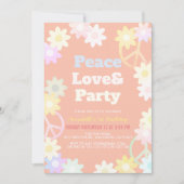 ピースラブ&パーティーピンク1歳招待状 招待状 (正面)