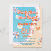 ピースラブ&プールパーティー誕生日ヒッピー 招待状 (正面)