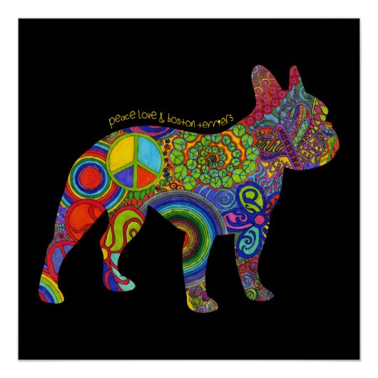 「ピースラブ&ボストンテリア」アートポップ・アートのポスター ポスター (正面)