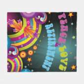 ピースラブ&リタイアメントレトロ70年代のアート フリースブランケット (正面(横))