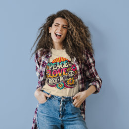 ピースラブ ロックンロール レトロ 70年代 ヴィンテージ サイケデリック Tシャツ