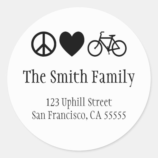 ピースラブ&自転車ステッカー ラウンドシール (正面)