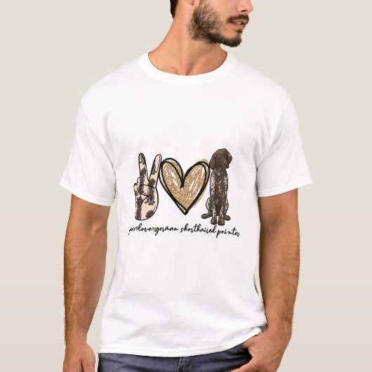ピースラブGSPドイツ短編ポインタ犬の愛 Tシャツ (正面)