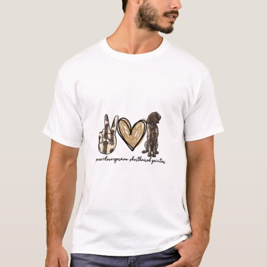 ピースラブGSPドイツ短編ポインタ犬の愛 Tシャツ (正面)