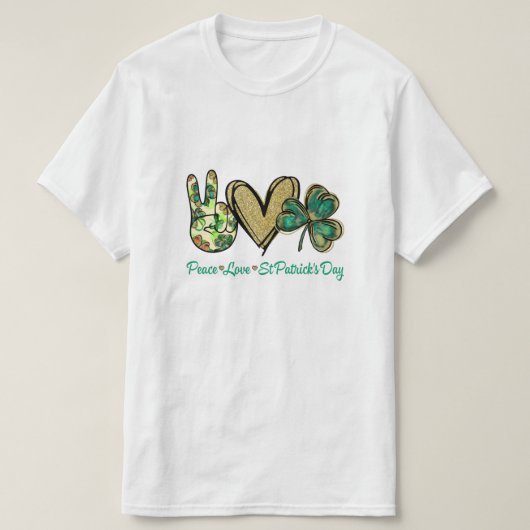 ピースラブSt patricks dayグリッターシャムロックウィメンズ Tシャツ (デザイン正面)