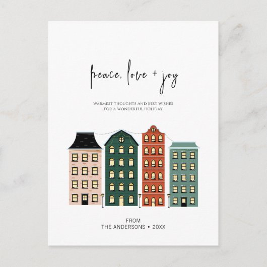 ピースラヴ&モダンジョークリスマスタウンホリデーポス ポストカード (正面)