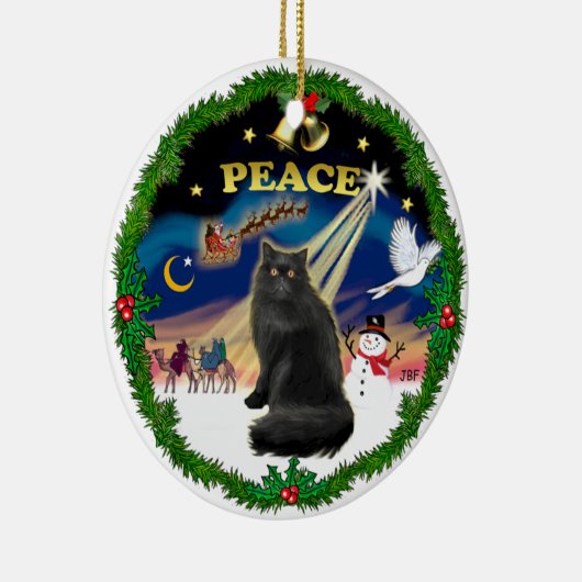 ピースリース – 黒ペルシャ猫 セラミックオーナメント (右)