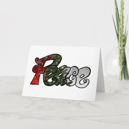 ピースレッドグリーン銀のクリスマスツリー カード (正面)