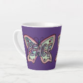 ピースワードアートパープルバタフライウィングコーヒーカップ カフェラテマグ (左アングル)