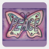 ピースワードアートパープルバタフライデカールシール スクエアシール (正面)