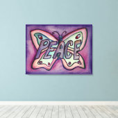 ピースワードパープルバタフライキャンバスア絵画ルト キャンバスプリント (インサイチュ (ウッドフロア))